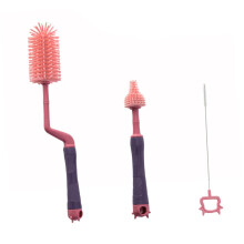 Silicone Bottle Brush Set Pink 360 Rotating Soft Bristles for Baby Bottles Easy Corner Cleaning Durable Use