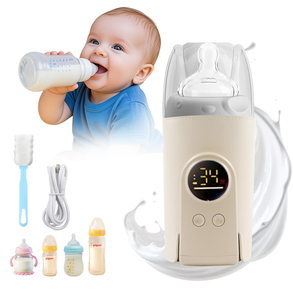 Portable Bottle Warmer for Travel, Battery Powered Baby Milk Warmer with Fast Heating and LCD Temperature Control