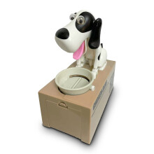 Cute Dog Eating Coin Bank Toy for Kids, Interactive Puppy Money Box, Fun Gift, White Black