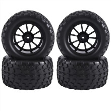 RC Truck Tires 1/10 Scale 12mm Hex Wheels Set for Traxxas Rustler Stampede Hoss, Durable OffRoad Rubber