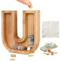 Wooden Piggy Bank Alphabet Coin Bank with Initial Letter Design for Kids Gift Decor