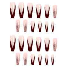 Long French Press On Nails for Women Red Ballet Style Super Long Shiny Finish Easy to Apply TfA356