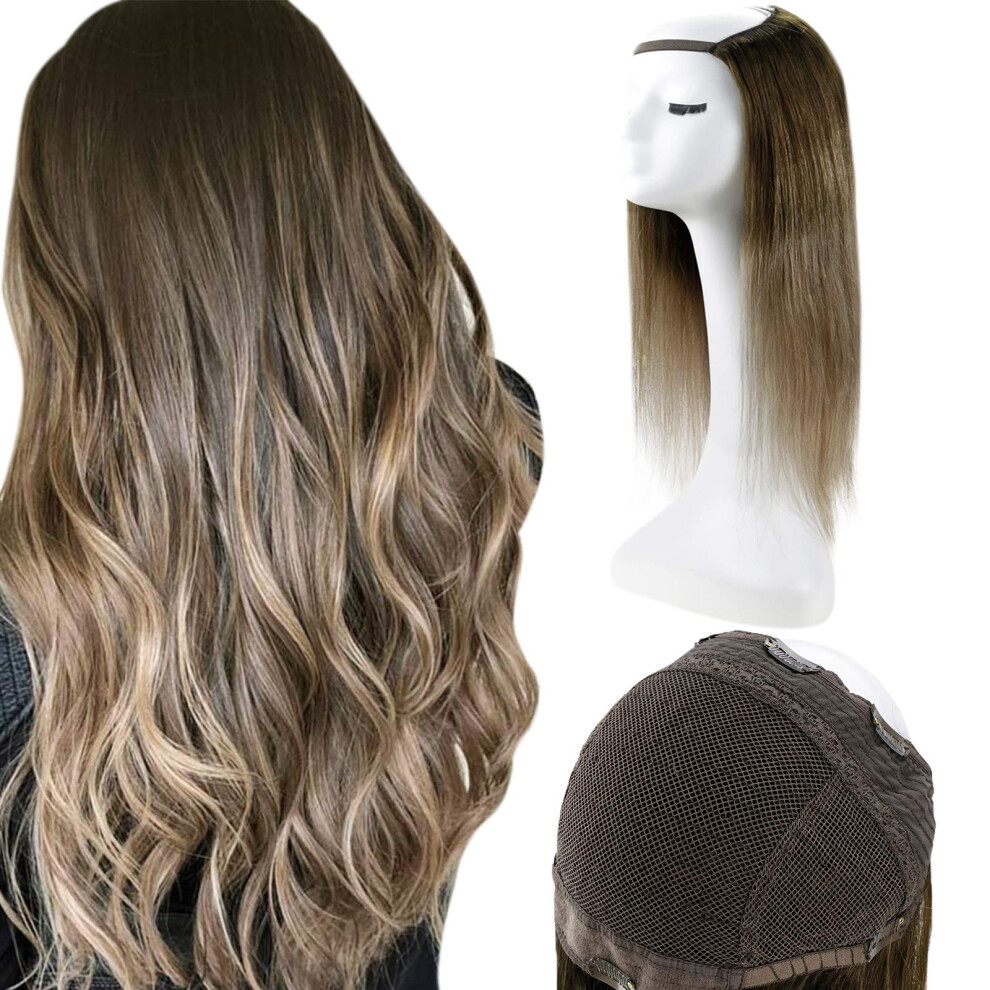 Unisex 24 Inch Ash Blonde U Part Wig Human Hair For Women, Silky Straight Remy Extensions
