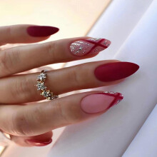 Red Press On Nails Set 24PCS Matte Glitter False Nails with Glue, Durable 3‑Week Wear for Women