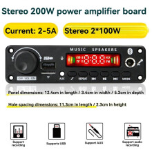 2x100W 12V Amplifier Audio Player BT 5.0 MP3 Decoder Board MP3 Player Car FM Radio Module USB Mic Record Call