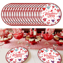 Valentine's Day Paper Plates 7 Inch Heart Shaped Disposable Dessert Plates Romantic Durable Tableware