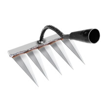 Durable Carbon Steel Garden Hand Rake and Hoe, 5 Tine Multiuse Tool for Weeding Tasks