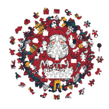 Wooden Christmas Jigsaw Puzzle for Adults, Santa Claus Irregular Shape Holiday Puzzle with Solid Wood Construction