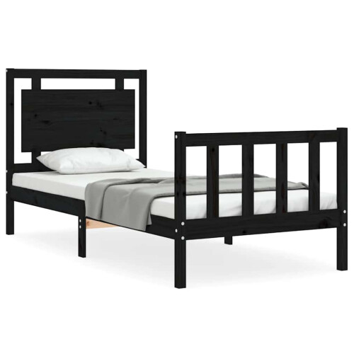 Berkfield Bed Frame without Mattress Black Small Single Solid Wood Pine 1