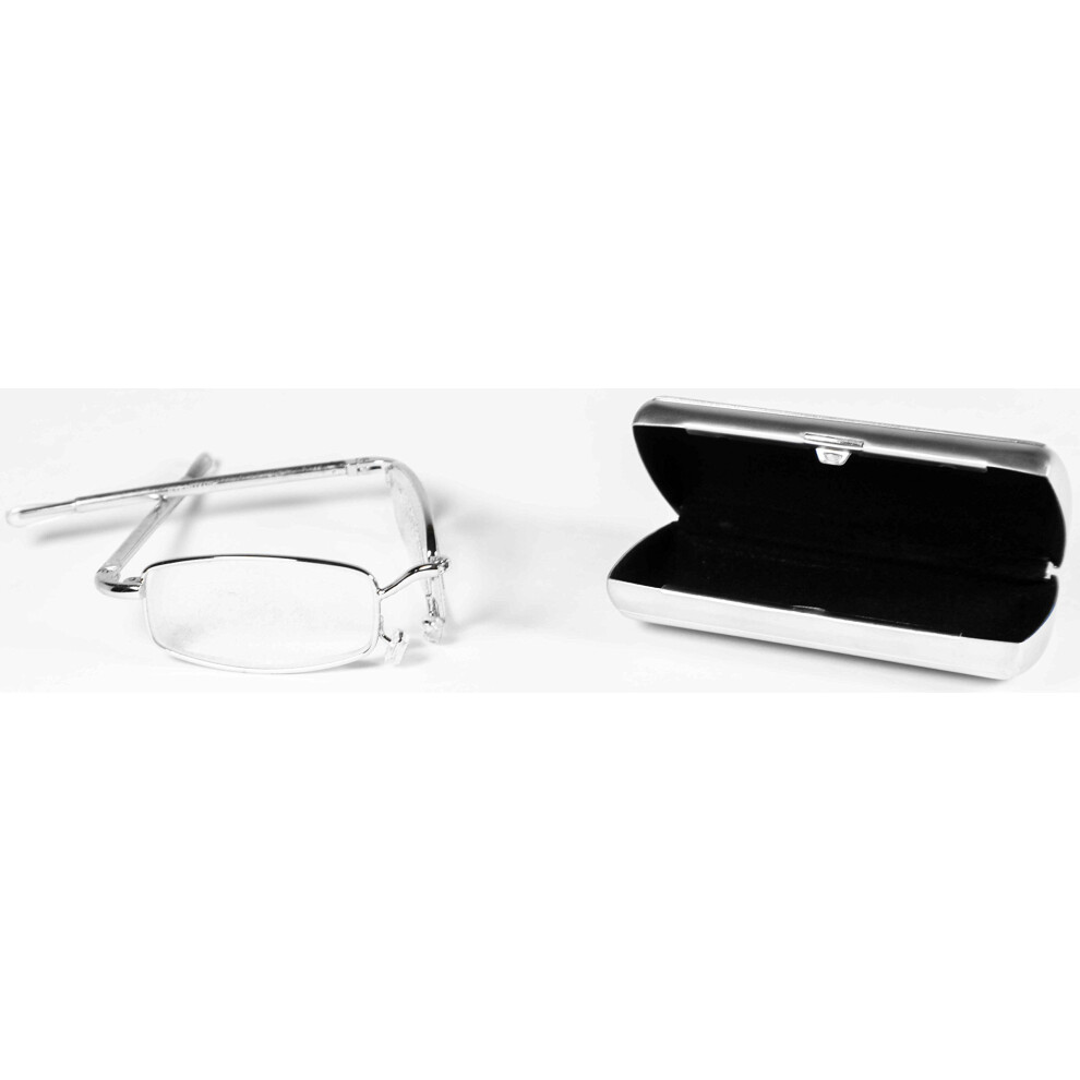 Folding Titanium Reading Glasses 1.5x Clear Magnification with Protective Metallic Case for Travel