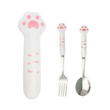 Cute Stainless Steel Cat Paw Cutlery Set 12Pcs Pink Spoon and Fork Cartoon Flatware for Family
