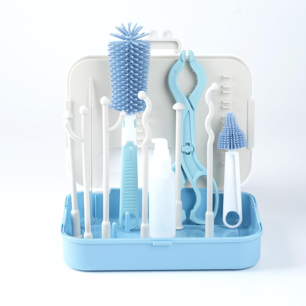 7in1 Baby Bottle Cleaning Brush Set with Storage Case and Drying Rack, BPA Silicone Brushes for Bottles, Nipples and Straws