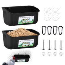 2 Pack Hanging Chicken Feeder and Livestock Waterer with Easy Clip Design, Fence Mount Trough for Goats Sheep Ducks Poultry, Black