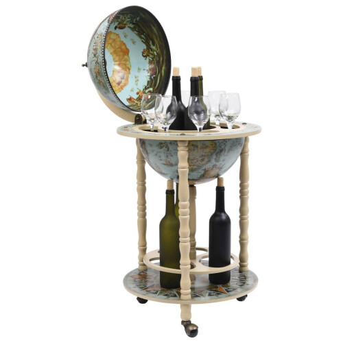 Berkfield Globe Bar Wine Stand Eucalyptus Wood Blue 2
