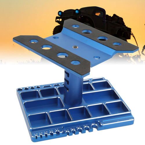 Adjustable Aluminum RC Car  Stand with 360 Rotating Platform and Tool Tray – Blue 1