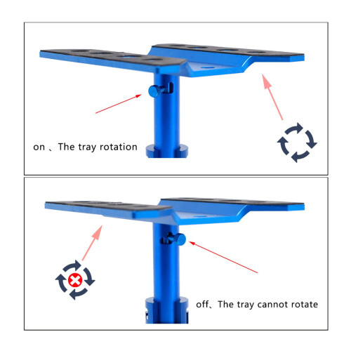 Adjustable Aluminum RC Car  Stand with 360 Rotating Platform and Tool Tray – Blue 2