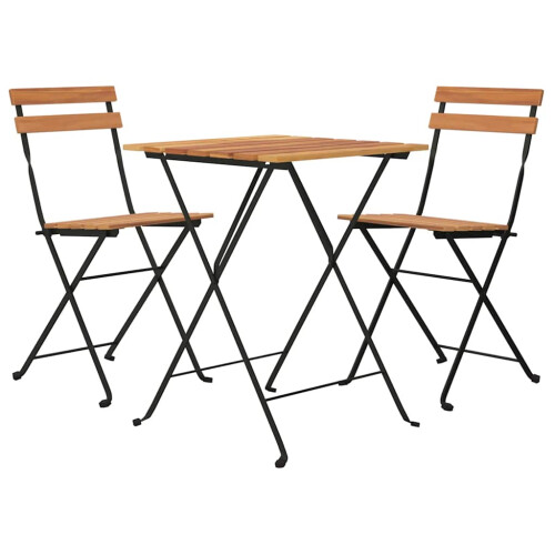 Berkfield 3 Piece Folding Bistro Set Solid Wood Teak and Steel 2