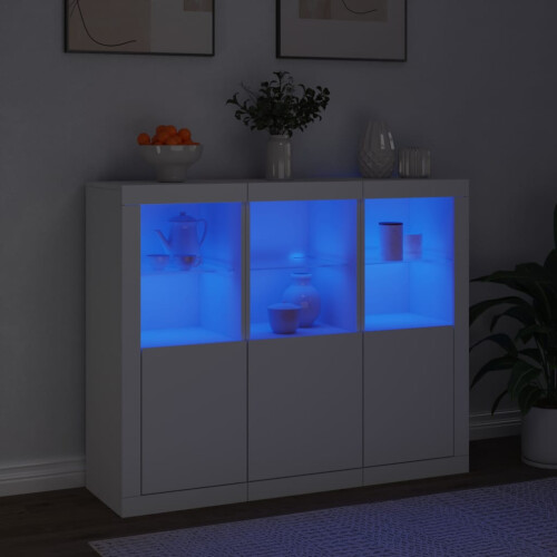 Berkfield Sideboards with LED Lights 3 pcs White Engineered Wood 2