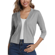 Women'S 3/4 Sleeve Cropped Cardigan Sweater Elegant Shrugs for Women Grey S