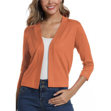 Women'S 3/4 Sleeve Cropped Cardigan Sweater Elegant Shrugs for Women Orange Color S