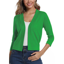 Women'S 3/4 Sleeve Cropped Cardigan Sweater Elegant Shrugs for Women Green M