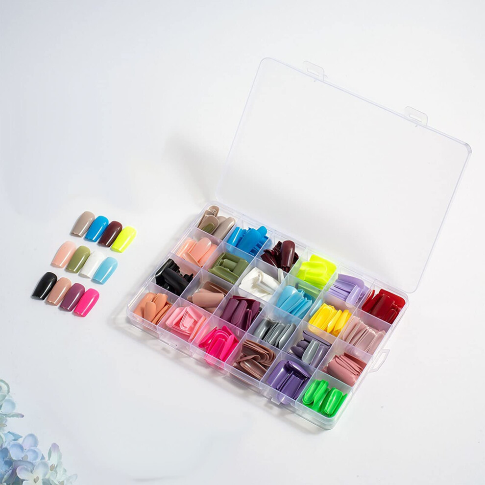576PCS Medium Length Coffin Press on Nails Set, Glossy Ballerina Fake Nails Tips for Women DIY Manicure