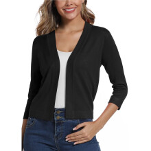 Women'S 3/4 Sleeve Cropped Cardigan Sweater Elegant Shrugs for Women Black XL