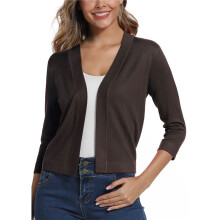 Women'S 3/4 Sleeve Cropped Cardigan Sweater Elegant Shrugs for Women Light Coffee XL