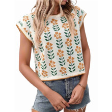 Womens Summer Casual Printed Tops Cap Sleeve Crew Neck Cute Knit Sweaters Bee White M