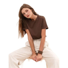 Womens Oversized Short Sleeve T Shirts Crew Neck Loose Workout Tee Casual Summer Tops Cotton Coffee XL