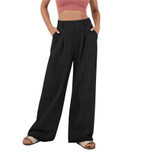 Women'S Wide Leg Suit Pants Loose Fit High Elastic Waisted Business Casual Long Trousers Pants Black L