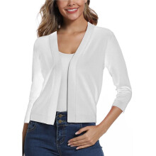 Women'S 3/4 Sleeve Cropped Cardigan Sweater Elegant Shrugs for Women White S