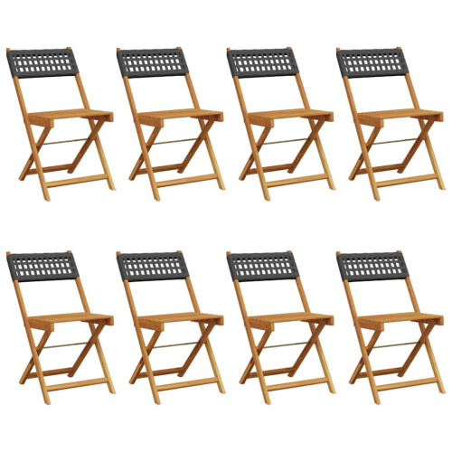 Berkfield Folding Garden Chairs 8 pcs Black Poly Rattan and Solid Wood 1
