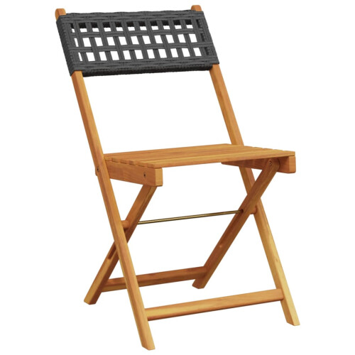 Berkfield Folding Garden Chairs 8 pcs Black Poly Rattan and Solid Wood 2