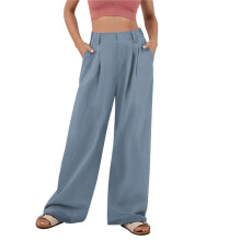 Women'S Wide Leg Suit Pants Loose Fit High Elastic Waisted Business Casual Long Trousers Pants Sea L