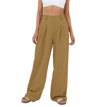 Women'S Wide Leg Suit Pants Loose Fit High Elastic Waisted Business Casual Long Trousers Pants Turmeric M