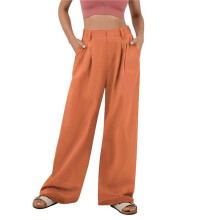 Women'S Wide Leg Suit Pants Loose Fit High Elastic Waisted Business Casual Long Trousers Pants Orange Red L