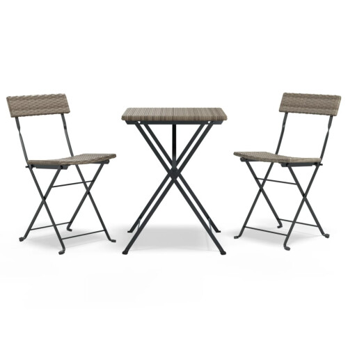 Berkfield 3 Piece Folding Bistro Set Grey Poly Rattan 1
