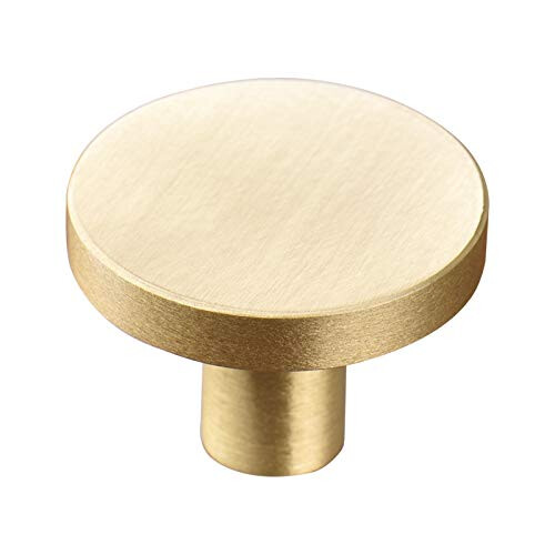 Solid Brass Cabinet Knobs 2 Pack, Gold Round Drawer Pulls Handles for Kitchen Dresser Furniture