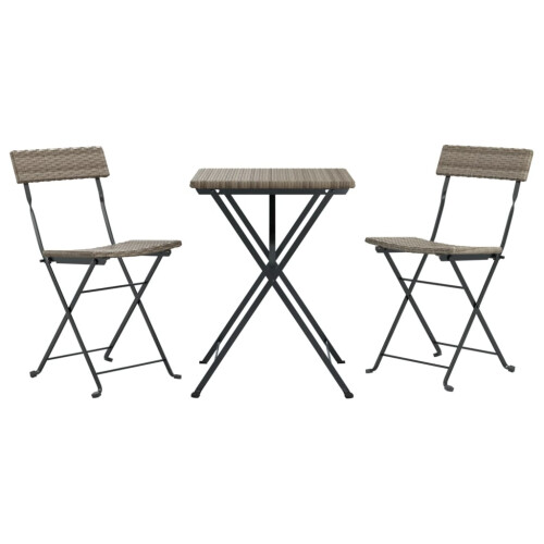 Berkfield 3 Piece Folding Bistro Set Grey Poly Rattan 2