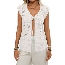 Womens Tie Crochet Shrug Short Sleeve Open Front Knit Cropped Cardigan Sweaters Cover M