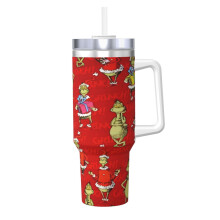 Grin-Ch stainless steel tumbler with handle and straw 40 oz