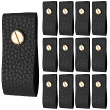 12 Pack Black Leather Cabinet Knobs and Drawer Pulls, Modern Leather Design with Soft Grip, Easy SingleHole Install