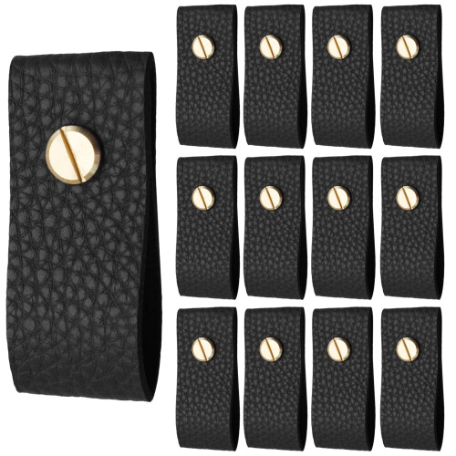 12 Pack Black Leather Cabinet Knobs and Drawer Pulls, Modern Leather Design with Soft Grip, Easy SingleHole Install
