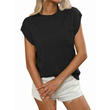 Womens Summer Mock Neck Cap Sleeve Loose Knit Pullover Tank Tops Black M