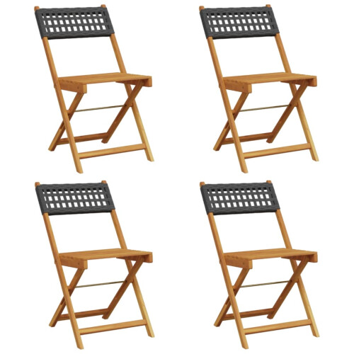 Berkfield Folding Garden Chairs 4 pcs Black Poly Rattan and Solid Wood 1