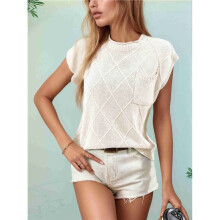 Womens Summer Mock Neck Cap Sleeve Loose Knit Pullover Tank Tops XL