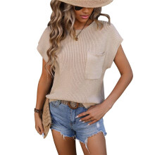 Short Sleeve Sweater for Women 2025 Casual Sweater Vest Cotton Knit Pullover Tank Tops Spring Summer Outfits Apricot L