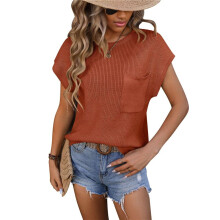 Short Sleeve Sweater for Women 2025 Casual Sweater Vest Cotton Knit Pullover Tank Tops Spring Summer Outfits Caramel Color M