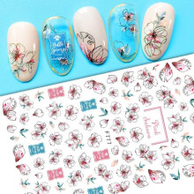 Floral Nail Art Stickers F777 SelfAdhesive 3D Ink Printed Dry Flower Design Blue Red Orange